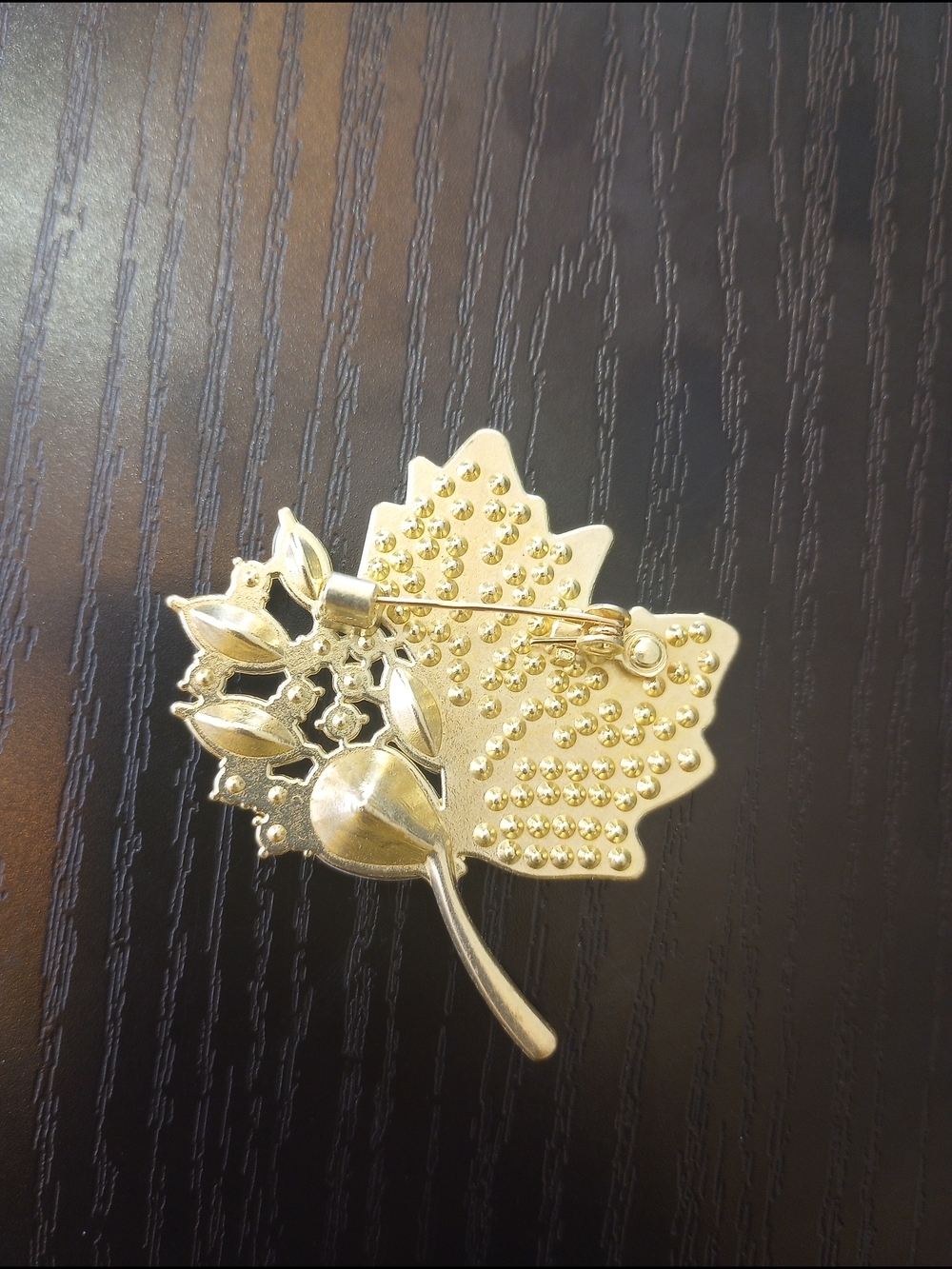 Golden Maple Leaf Rhinestone Brooch Pin - Picture 4 of 4